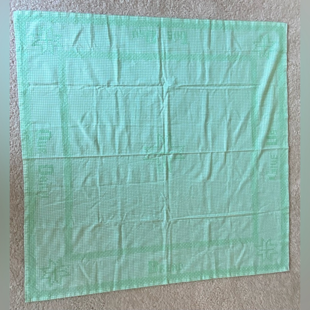 Green Gingham Embroidered/Hand Stitched Square Tablecloth/Centerpiece, 44”
